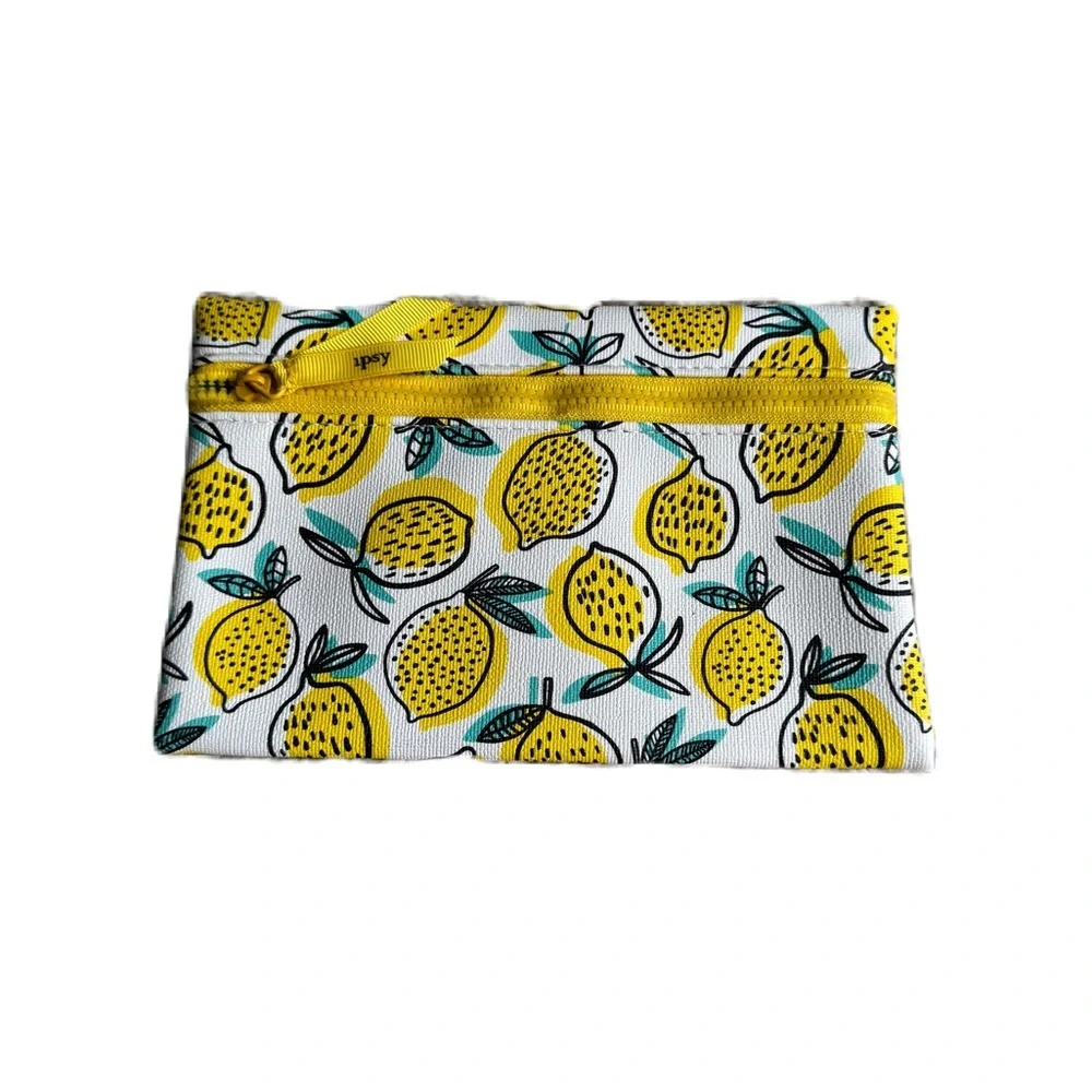 Ipsy Lemon Print Makeup Cosmetic Bag Pouch with Gold Zipper Summer Bright Spring
